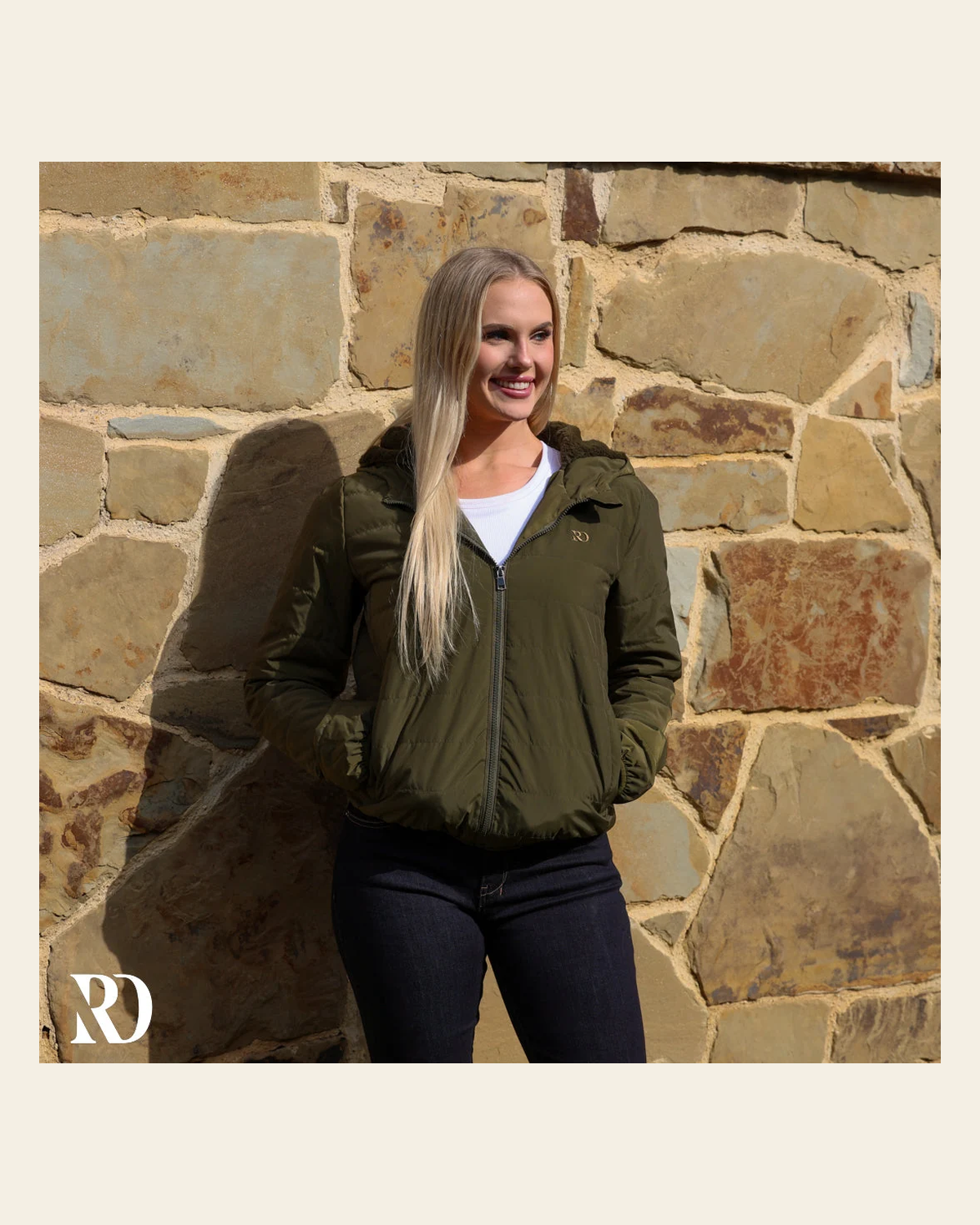 Rd Cloudline Fleece Jacket - Olive on a warm cream background