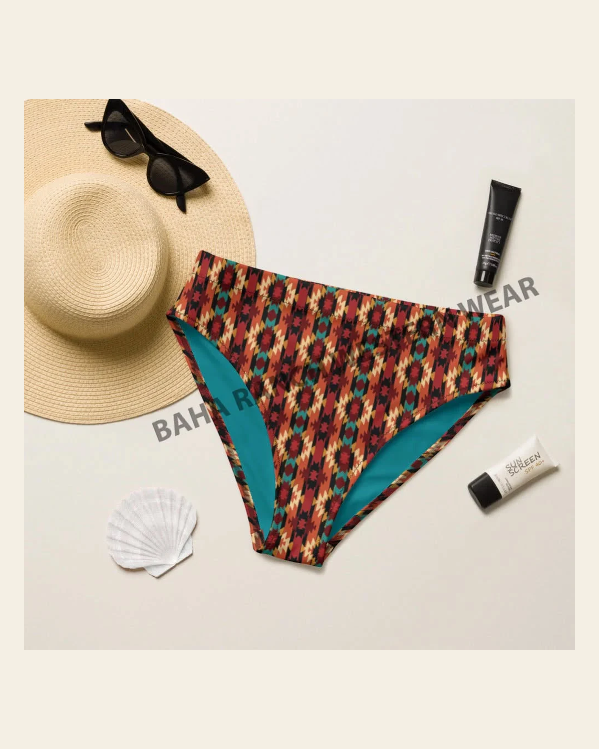 Ready to Ship Yeehaw Rust Aztec Bikini Bottom size XL on a warm cream background