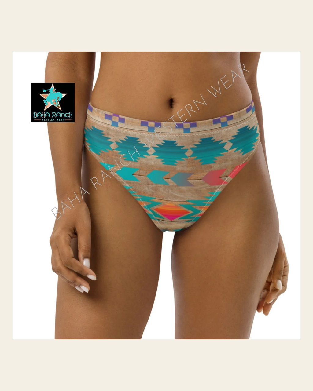 Ready To Ship Yeehaw Southwest Aztec Bikini Bottom Size MEDIUM OR LARGE on a warm cream background
