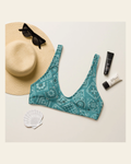 Ready to Ship Yeehaw Turquoise Bandana Bikini Top Size Medium on a warm cream background