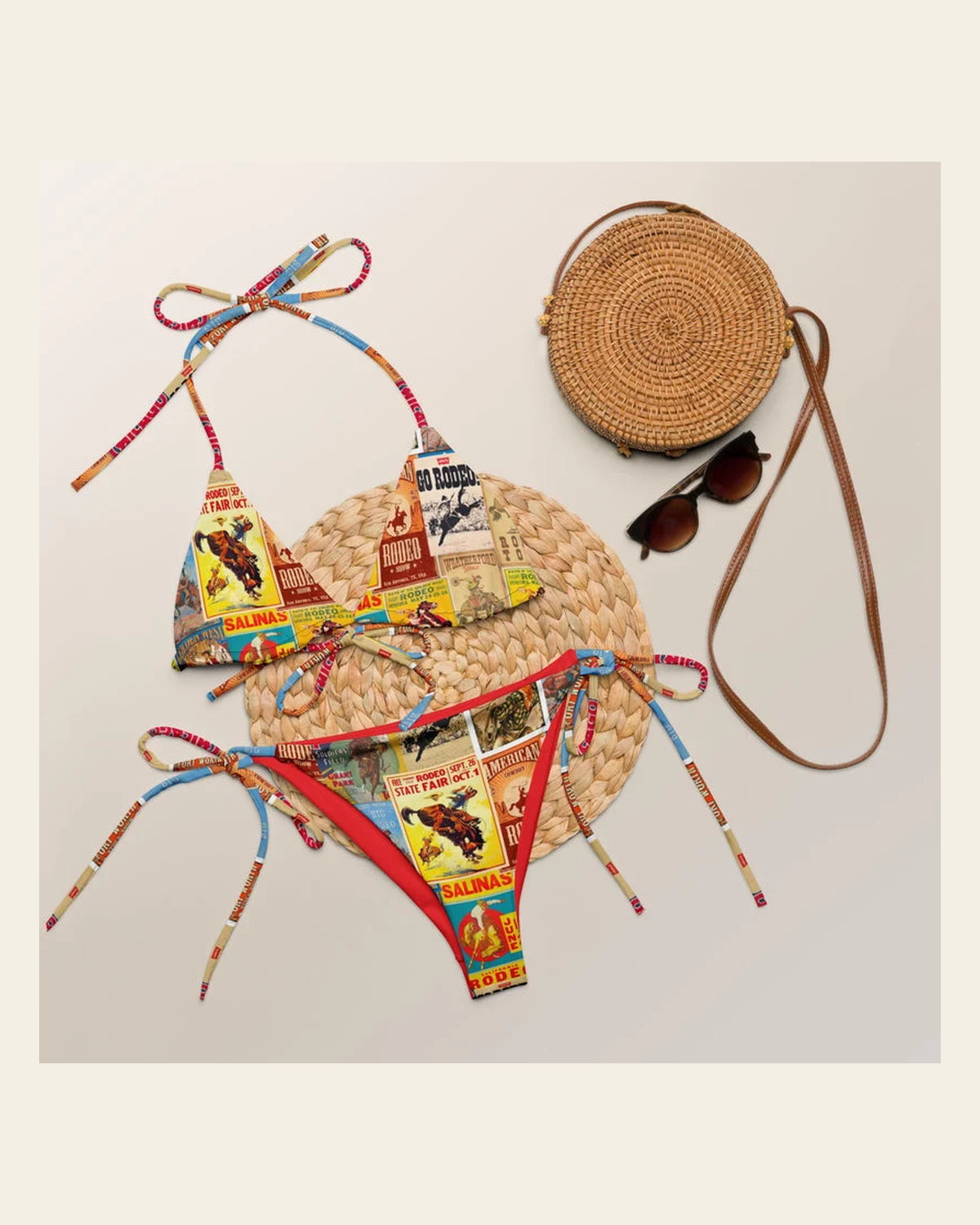 Ready to ship Yeehaw Vintage Rodeo poster String Bikini SIZE Small on a warm cream background
