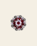 Red & AB Antique Silver 1.5" European Crystal Concho on a warm cream background