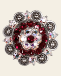 Red & AB Antique Silver 2" European Crystal Concho on a warm cream background