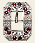 Red & AB Antique Silver European Crystal Square Cart Buckle on a warm cream background
