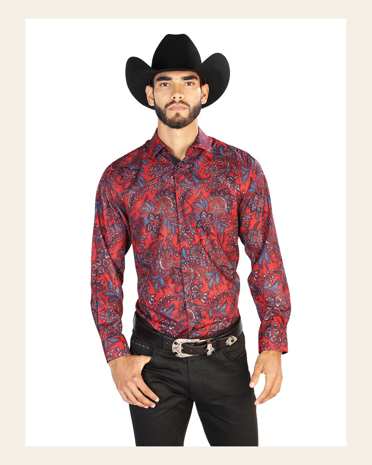 Red And Blue Casual Long Sleeve Shirt 43856 on a warm cream background