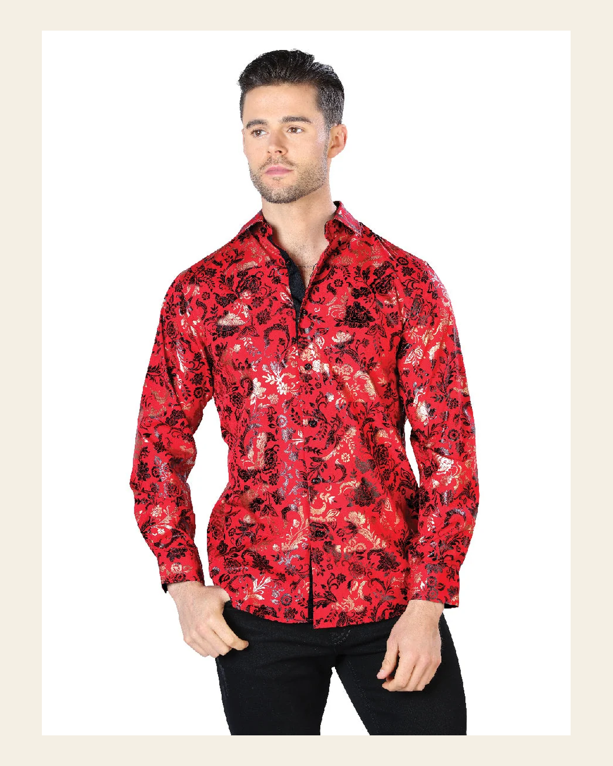 Red And Gold Casual Long Sleeve Shirt 44031 on a warm cream background