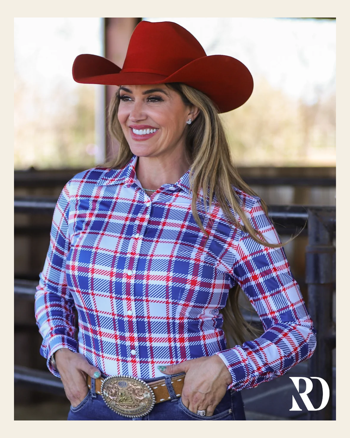 Red Bluff Performance Rodeo Shirt on a warm cream background