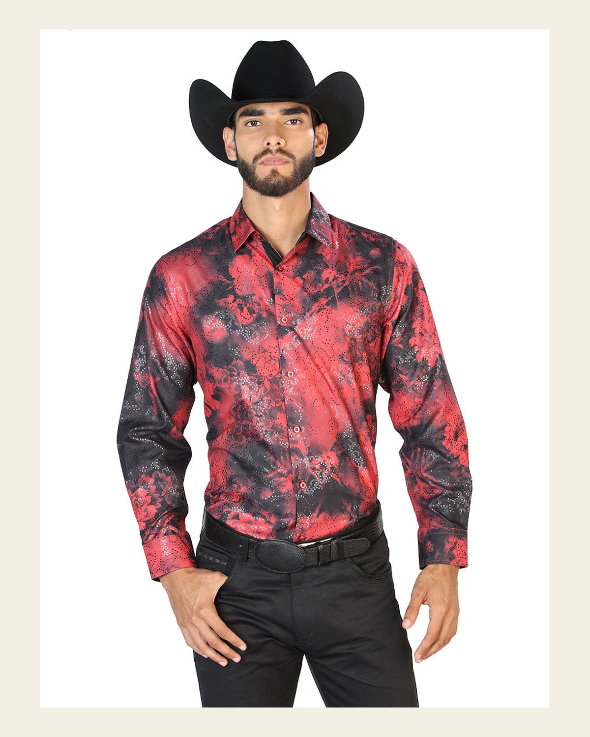 Red Casual Long Sleeve Shirt 43828 on a warm cream background