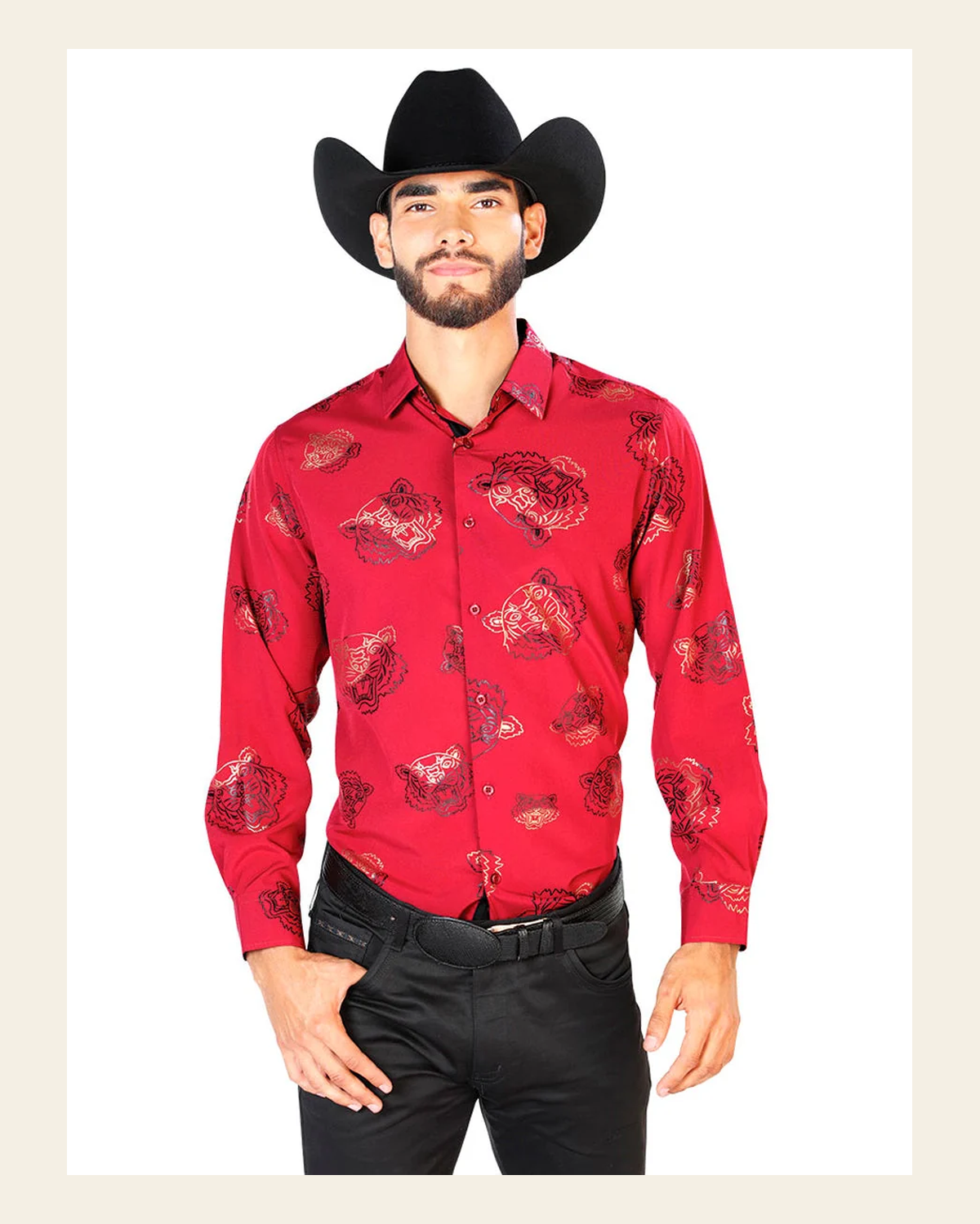 Red Casual Long Sleeve Shirt 43829 on a warm cream background