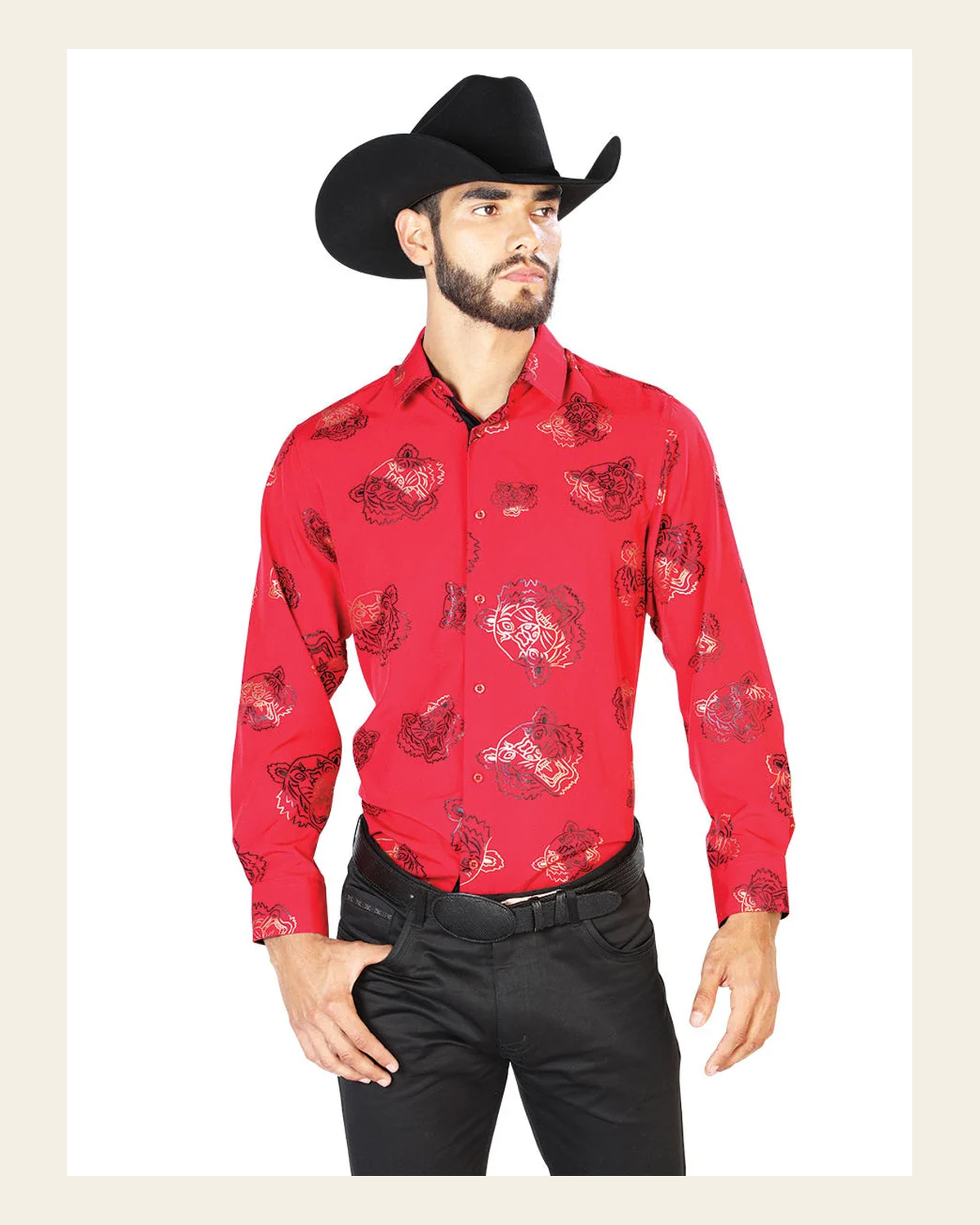 Red Casual Long Sleeve Shirt 43840 on a warm cream background