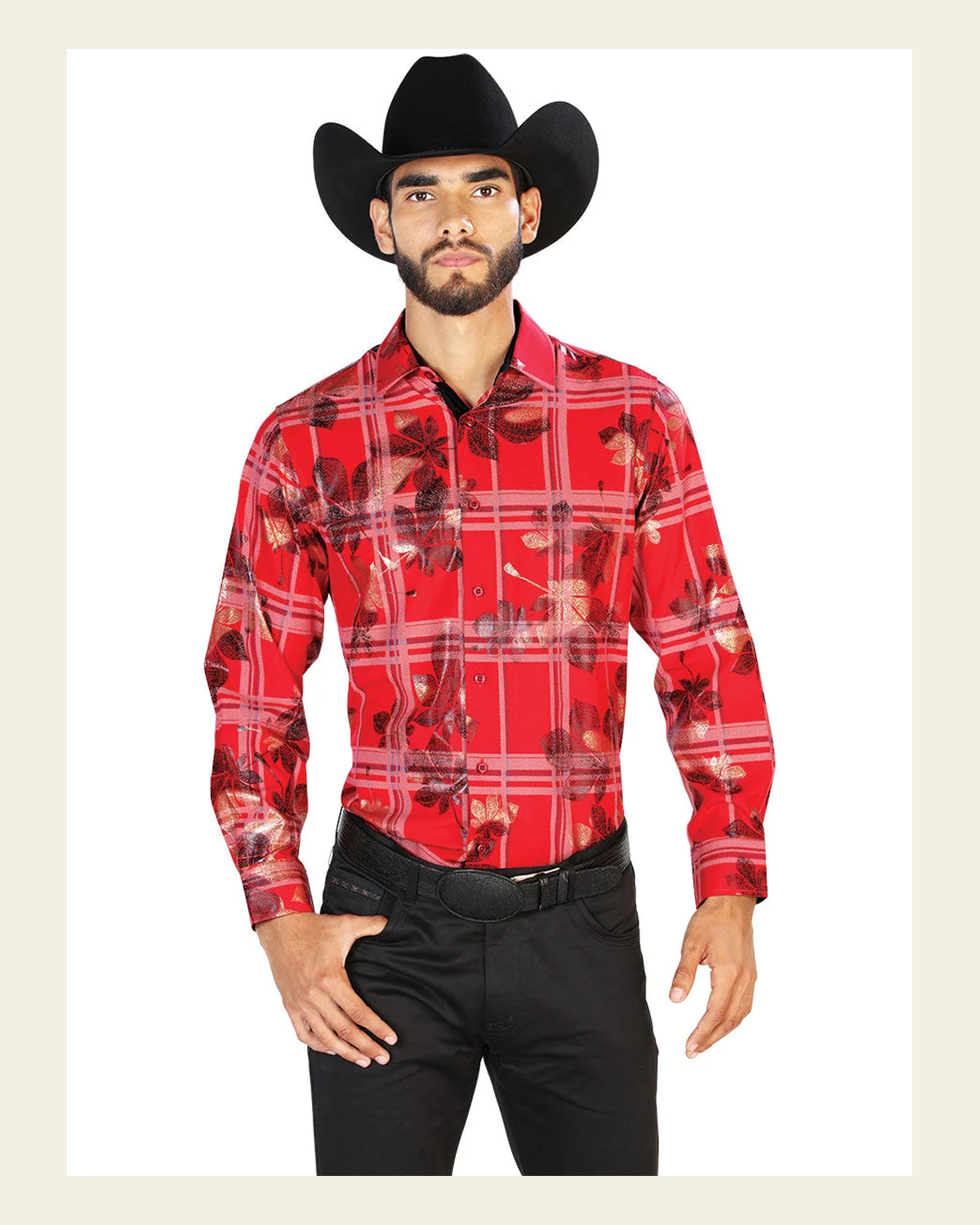 Red Casual Long Sleeve Shirt 43844 on a warm cream background