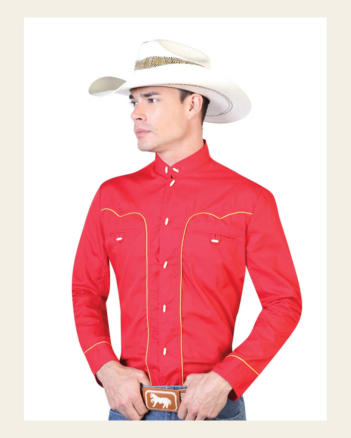 Red Charro Long Sleeve Shirt 124864 on a warm cream background