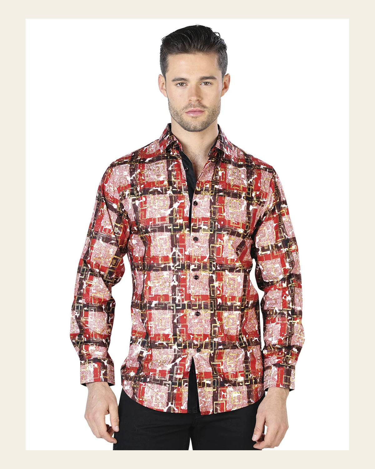 Red Gold Casual Long Sleeve Shirt 44011 on a warm cream background