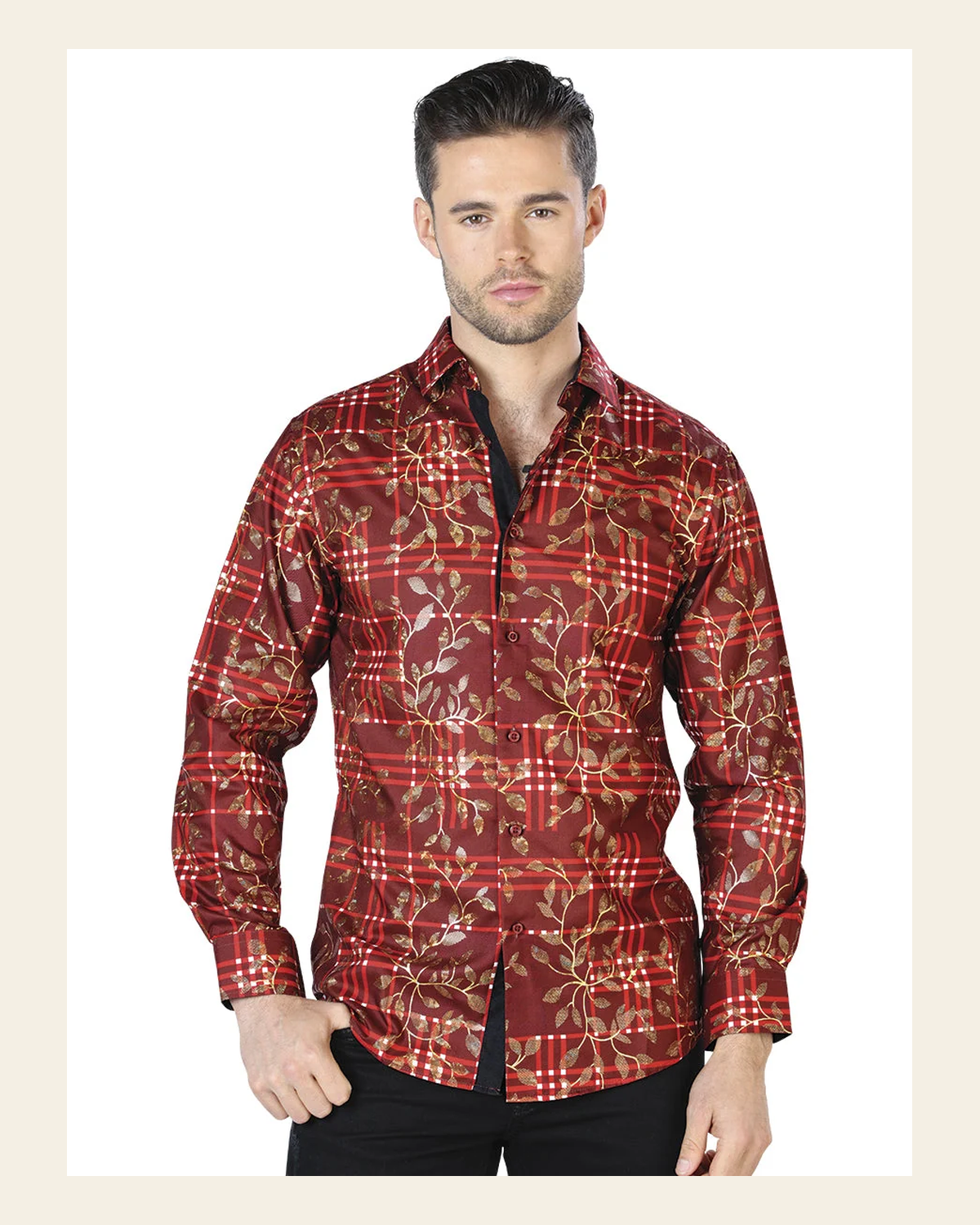 Red Gold Casual Long Sleeve Shirt 44021 on a warm cream background