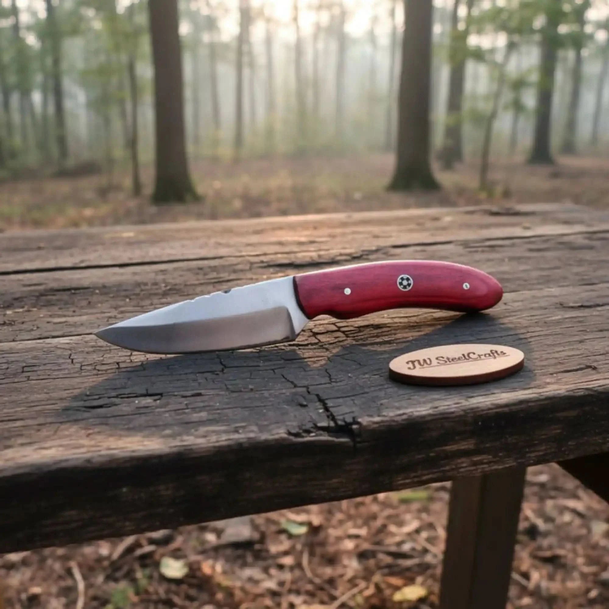 Handmade Skinner Knife Red Wood Handle Fixed Blade