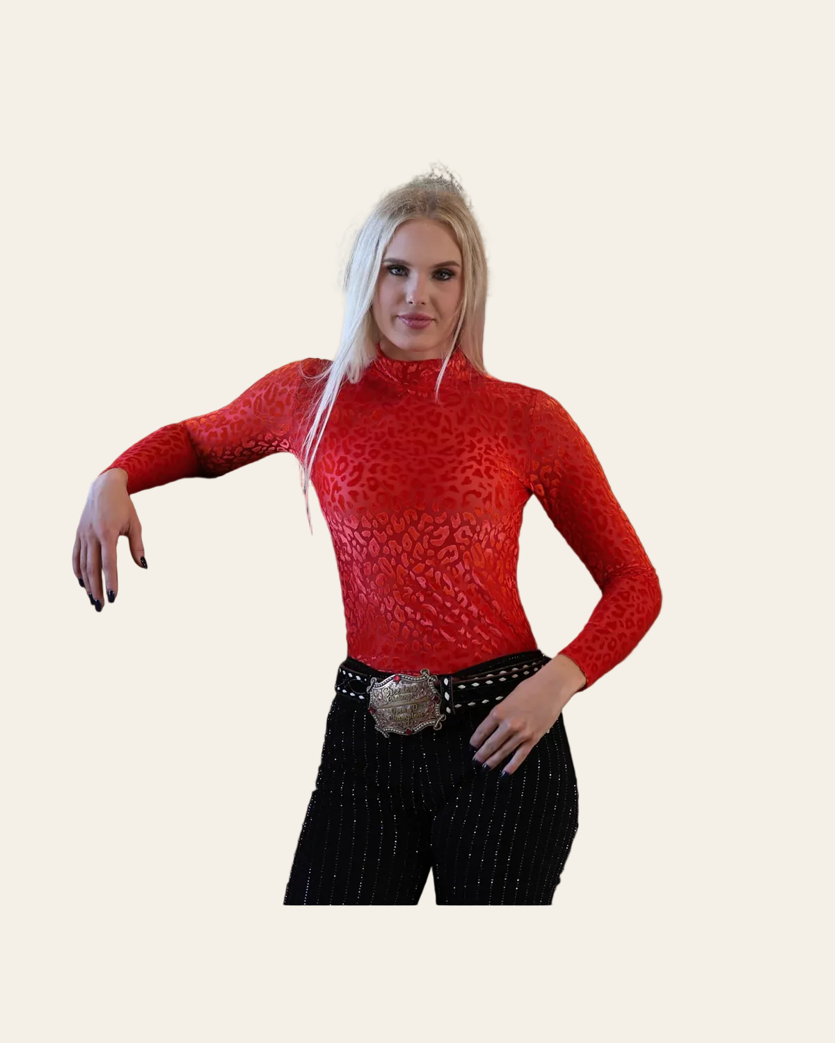Red Leopard Velvet Burnout Layering Top on a warm cream background