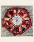 Red Lotus Flower With Bright Silver AB 1" Concho on a warm cream background