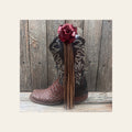 Boot Cuff Jewelry - Leather Red Rose - Fringe