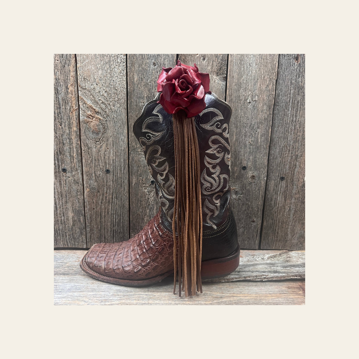 Boot Cuff Jewelry - Leather Red Rose - Fringe