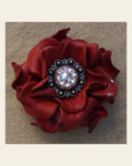 Red Rose Flower With Antique Silver AB 1" Concho on a warm cream background
