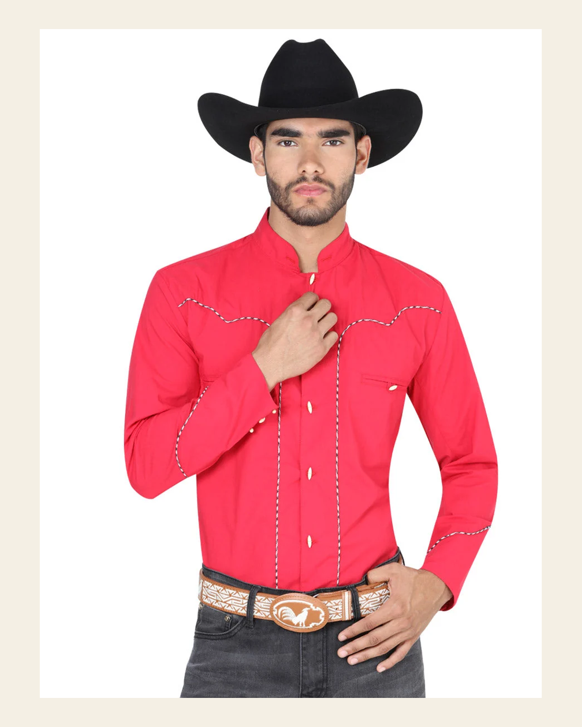 Red Western Long Sleeve Shirt 123921 on a warm cream background