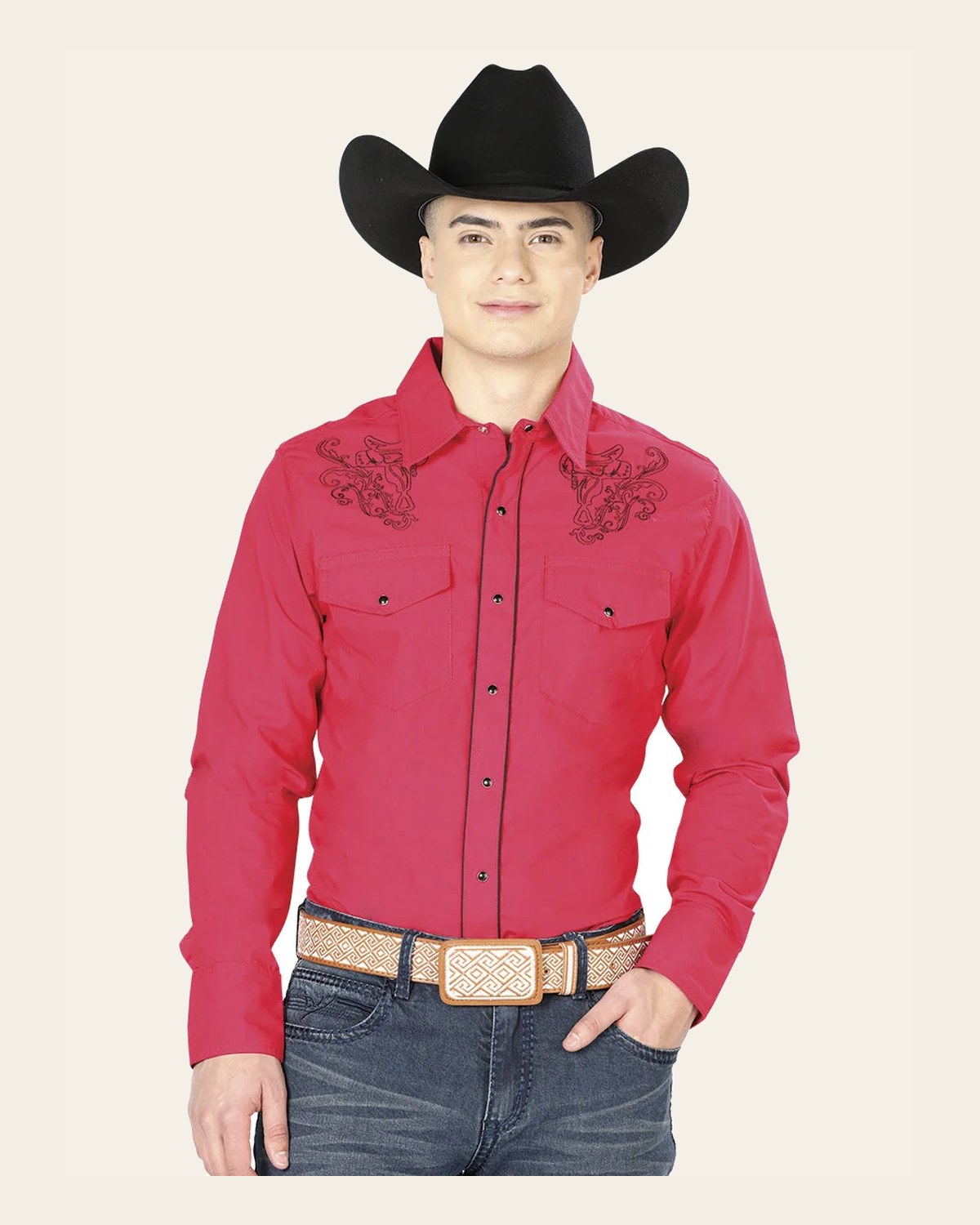 Red Western Long Sleeve Shirt 42956 on a warm cream background