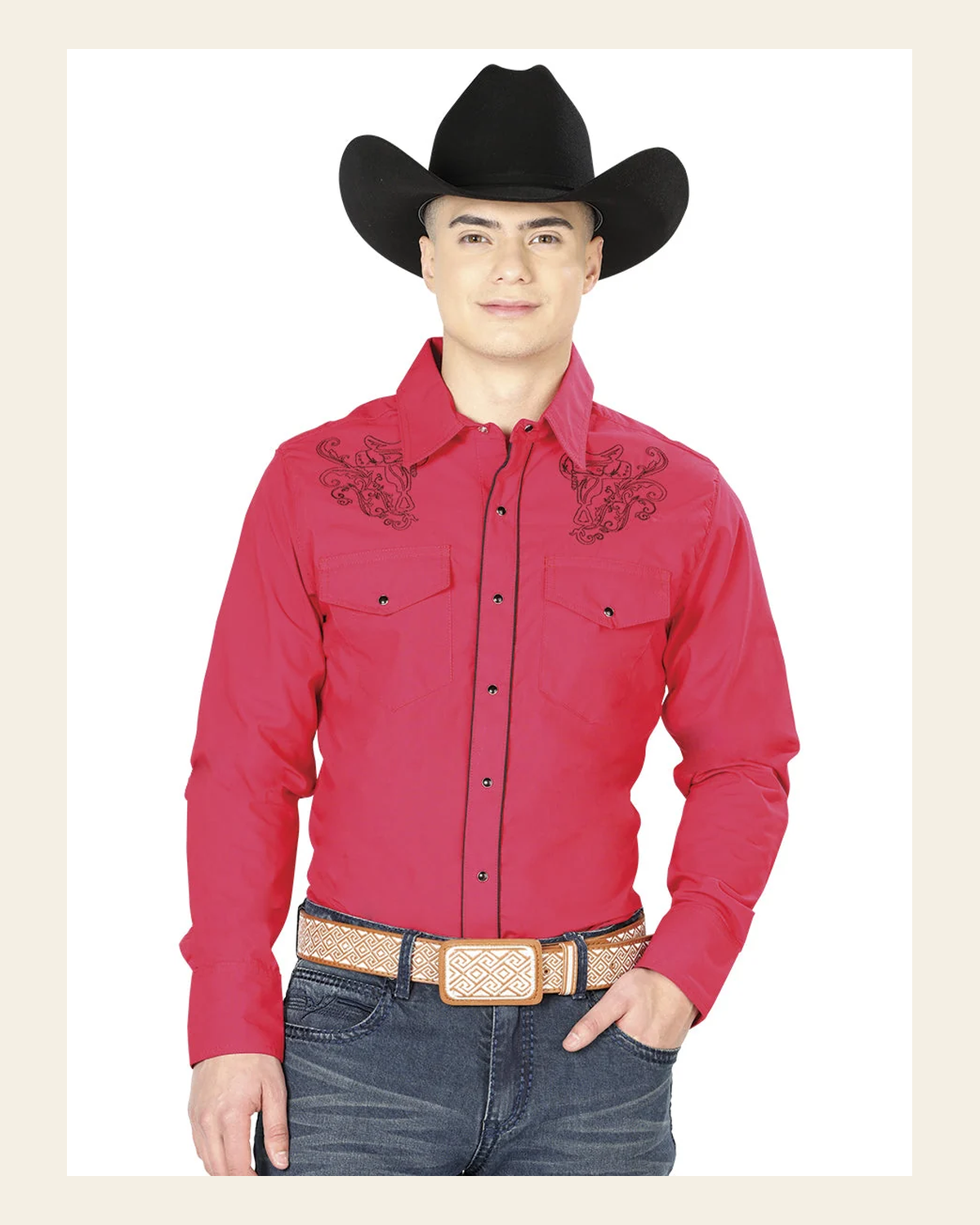 Red Western Long Sleeve Shirt 42956 on a warm cream background