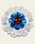 Red & Blue Bright Silver 1" European Crystal Concho on a warm cream background