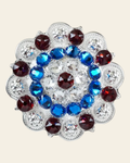 Red White & Blue Bright Silver 2" European Crystal Concho on a warm cream background