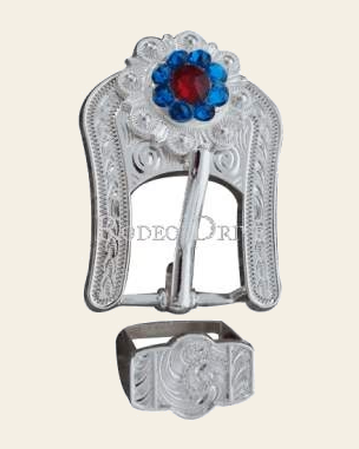 Red White & Blue Silver European Crystal Buckle Keeper Set on a warm cream background