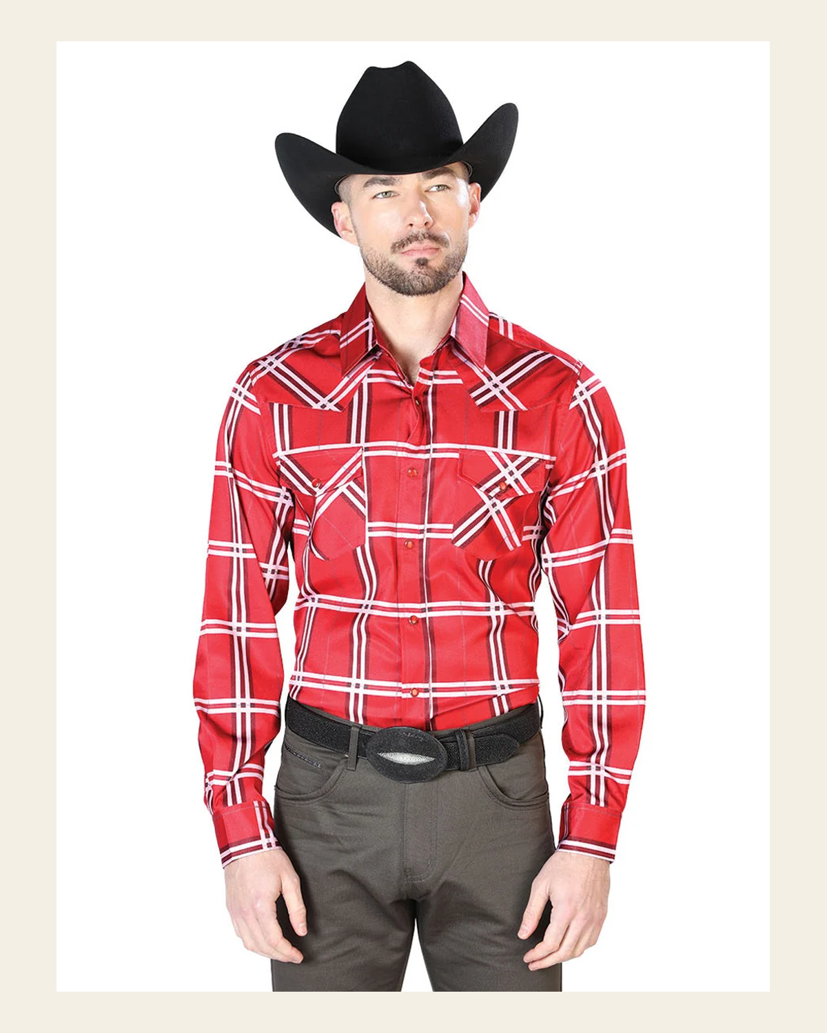 Red With Stripes Casual Long Sleeve Shirt 43928 on a warm cream background