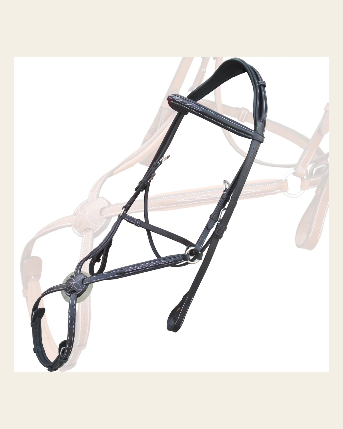 Replacement Crownpiece of ExionPro Monocrown Crown Piece Adjustable Designer Figure 8 Bridle on a warm cream background