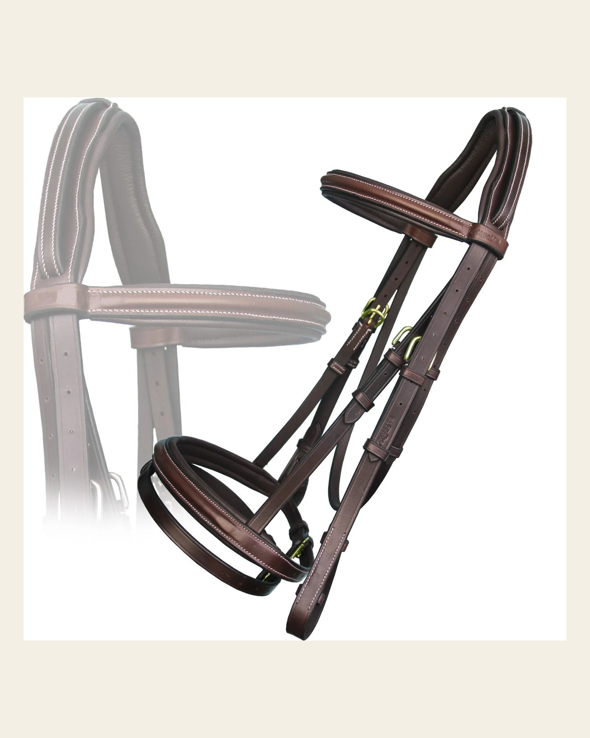 Replacement Crownpiece of ExionPro Pressure Relief Crown Raised Padded Jumping Bridle on a warm cream background