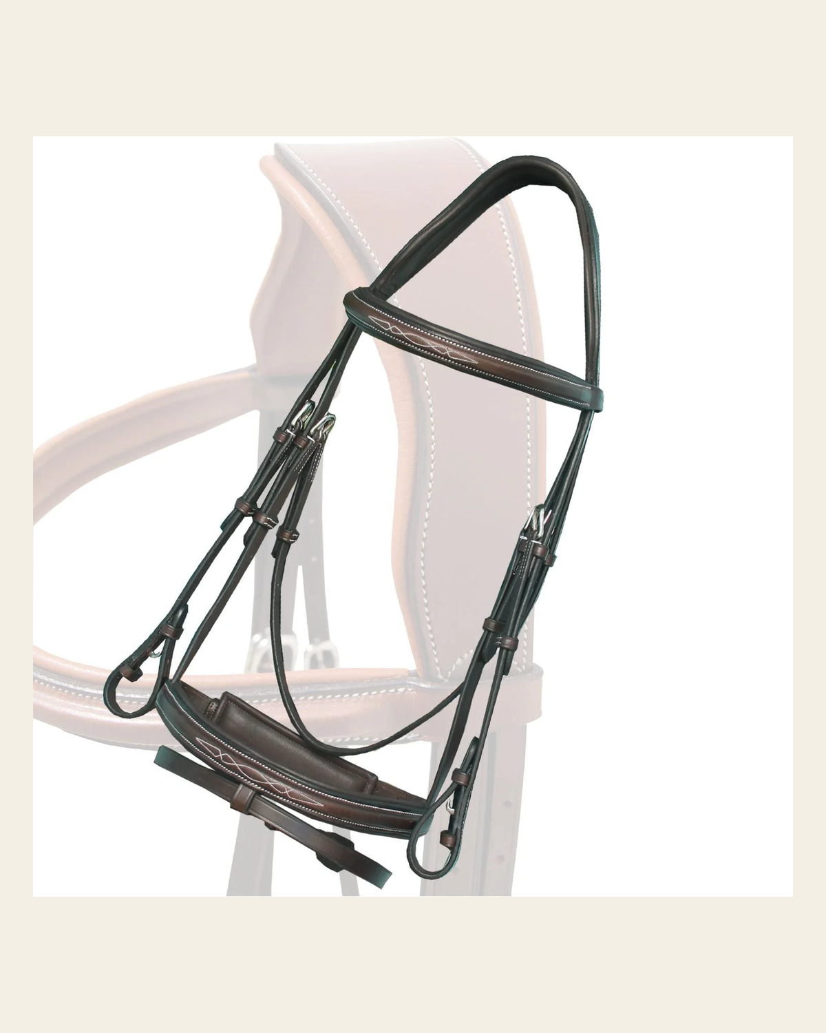 Replacement Noseband of ExionPro Designer Fancy Stitched Bridle on a warm cream background