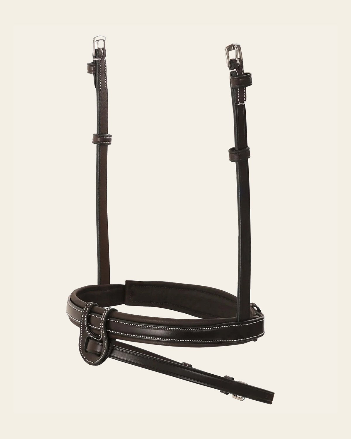 Replacement Noseband of ExionPro Fully Padded Snaffle Bridle with U Shaped Detachable Flash on a warm cream background