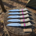5-Piece Resin Hunting Knife Set with Cream Resin & Pink Turquoise Handles
