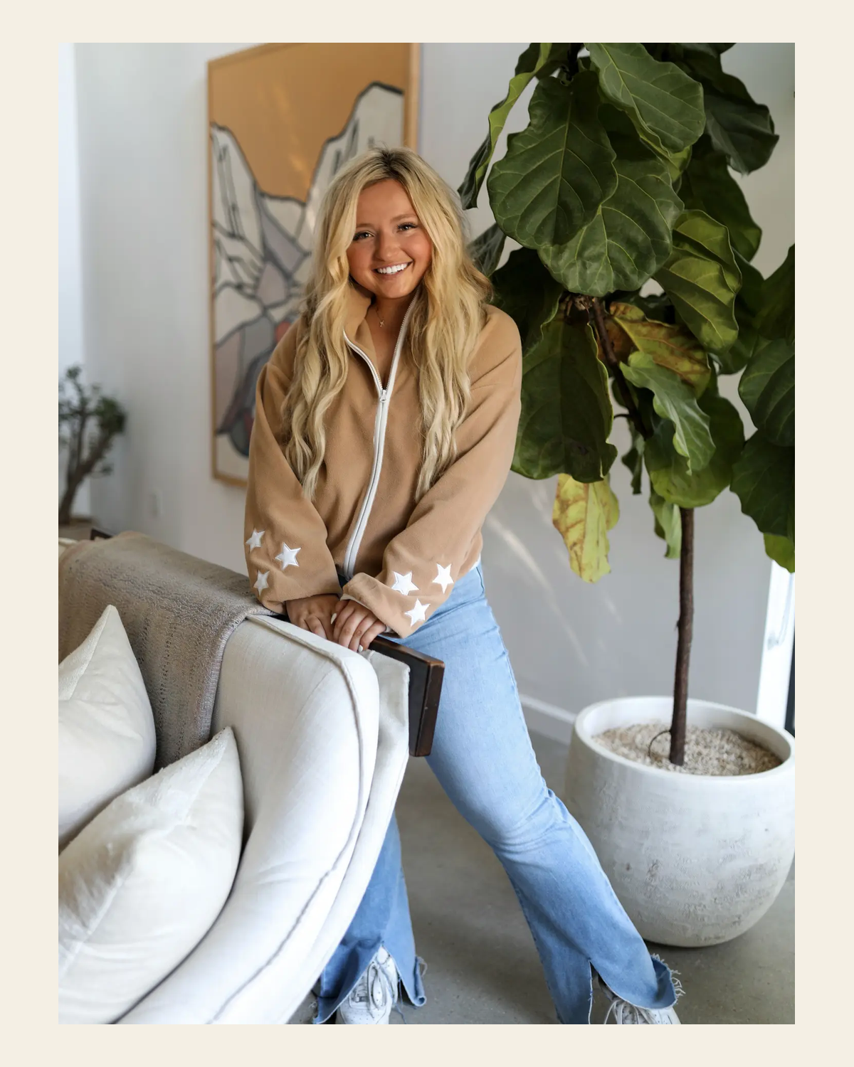 Retro Star Weekend Fleece Full Zip | Jacket on a warm cream background