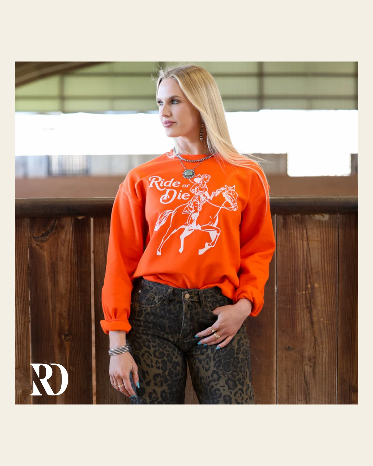 Ride Or Die Cowgirl | Crewneck on a warm cream background