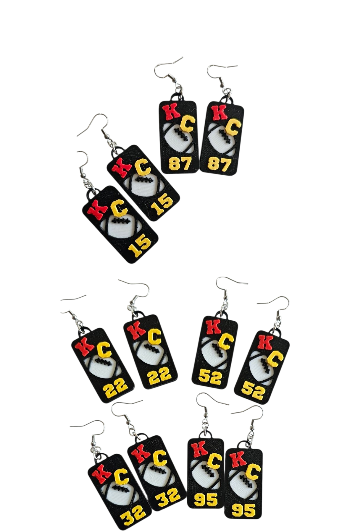 3D Print KC Chiefs Player Number Football Earrings choice of number by Baha Ranch Western Wear - product image 2