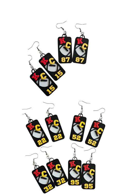 3D Print KC Chiefs Player Number Football Earrings choice of number by Baha Ranch Western Wear - product image 2