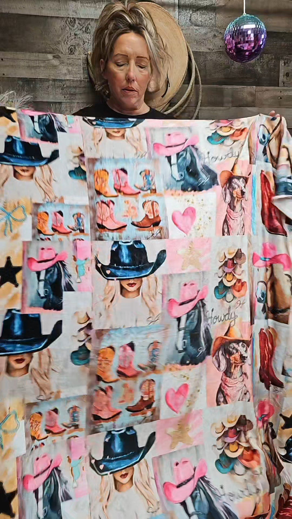 Baha Ranch Danilo Painted Cowgirl Collage Throw Blanket 60" x 80 Made in America by Baha Ranch Western Wear