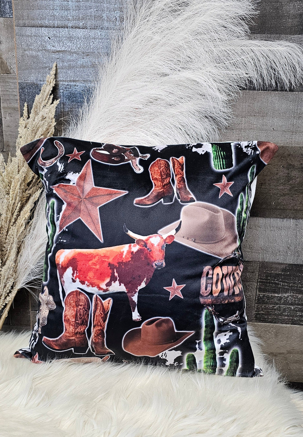 Baha Ranch Cowboy Collage Velvety Soft Throw Pillow Case Made in America by Baha Ranch Western Wear
