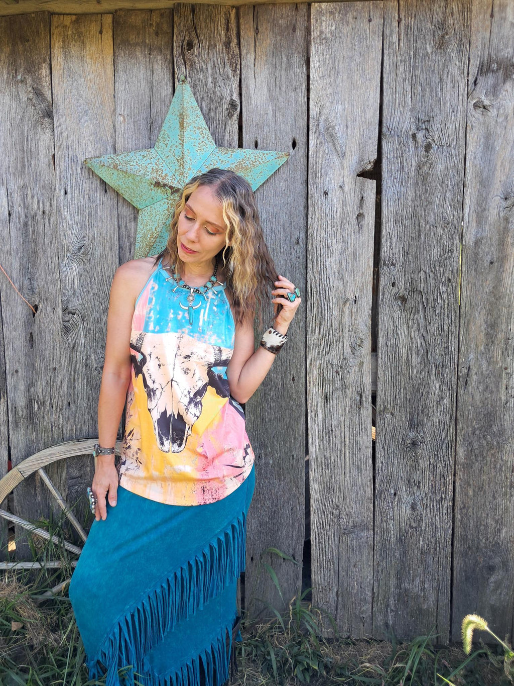 Baha Ranch Bull Skull Retro Pop Western Tank Top by Baha Ranch Western Wear