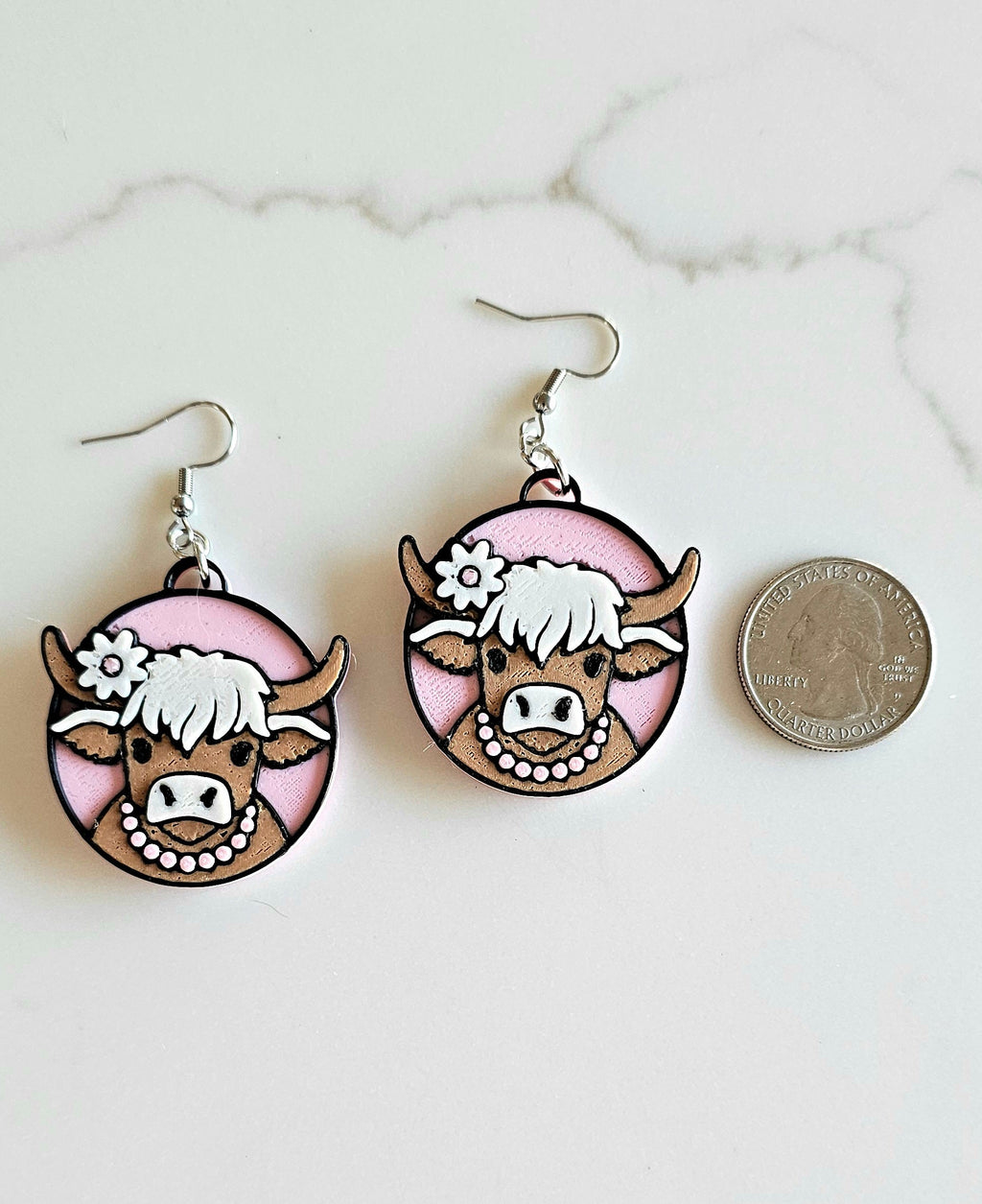 3D Print Cowgirl Highland Cow Picture Necklace or Earrings Western Made in America by Baha Ranch Western Wear - product...