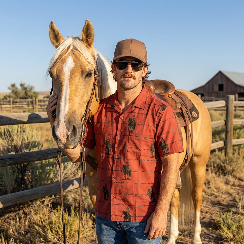 Baha Ranch Brown Saddle Up Western Hawaiian Shirt Made in America by Baha Ranch Western Wear - product image 8