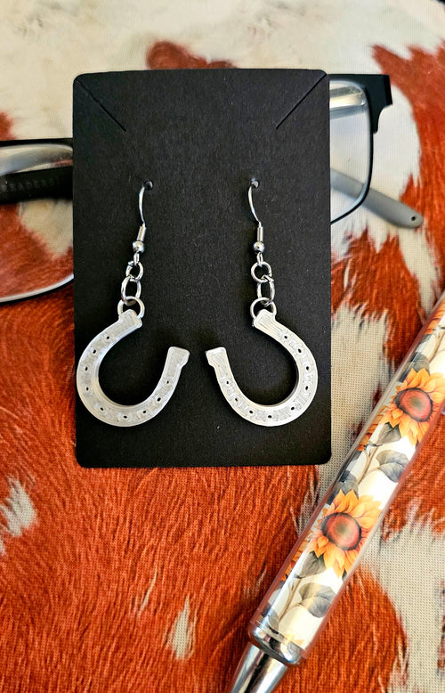 3D Print Western Silver Horseshoe Earrings Made in America by Baha Ranch Western Wear