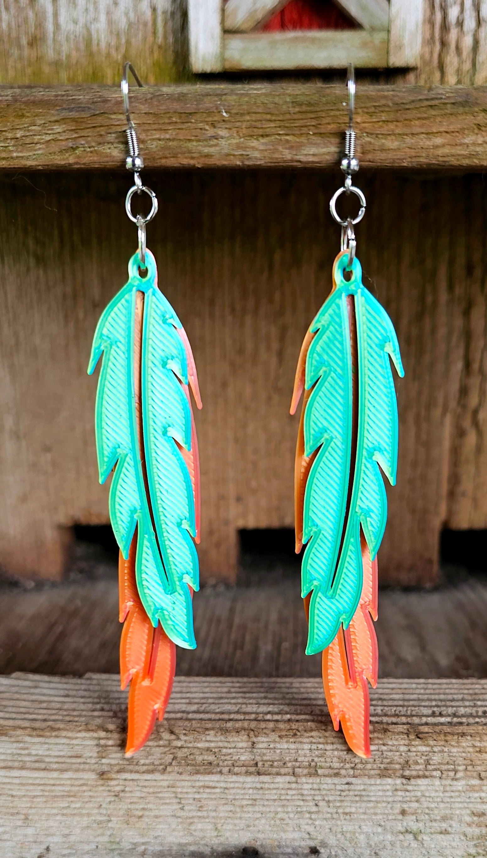 3D Print Double Feather Boho Earrings Made in America by Baha Ranch Western Wear