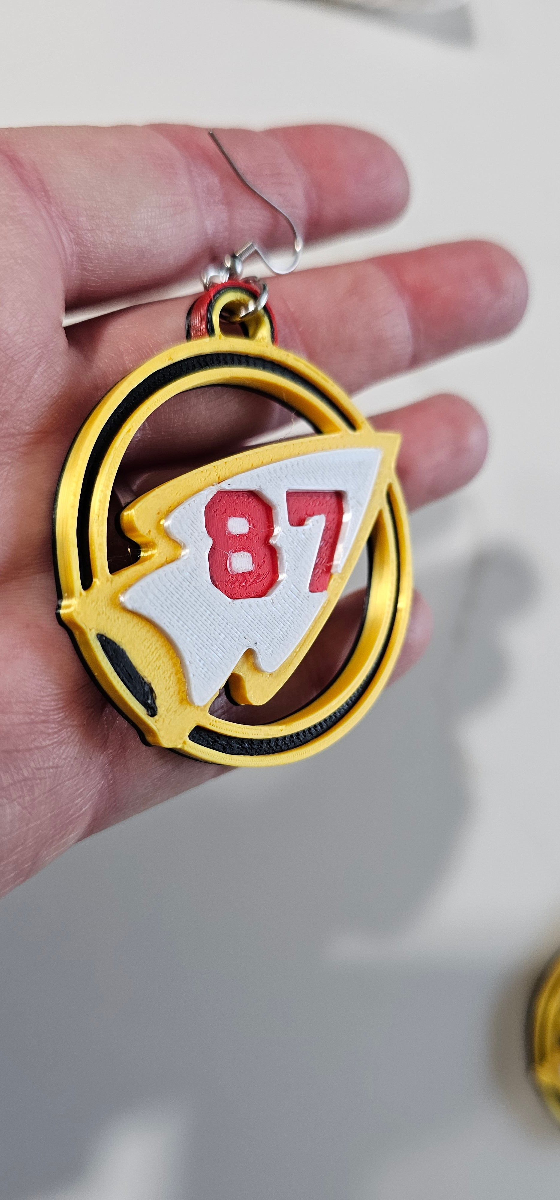 3D Print Kansas City Travis 87 Arrowhead Chiefs Earrings Kelce Made in America by Baha Ranch Western Wear - product image 3