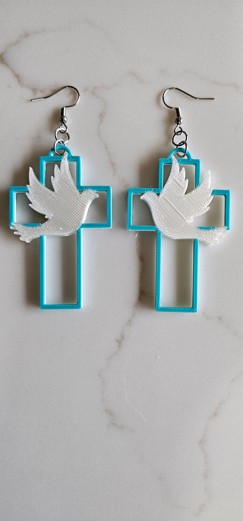 3D Print Christian Cross Faith Earrings Made in America by Baha Ranch Western Wear