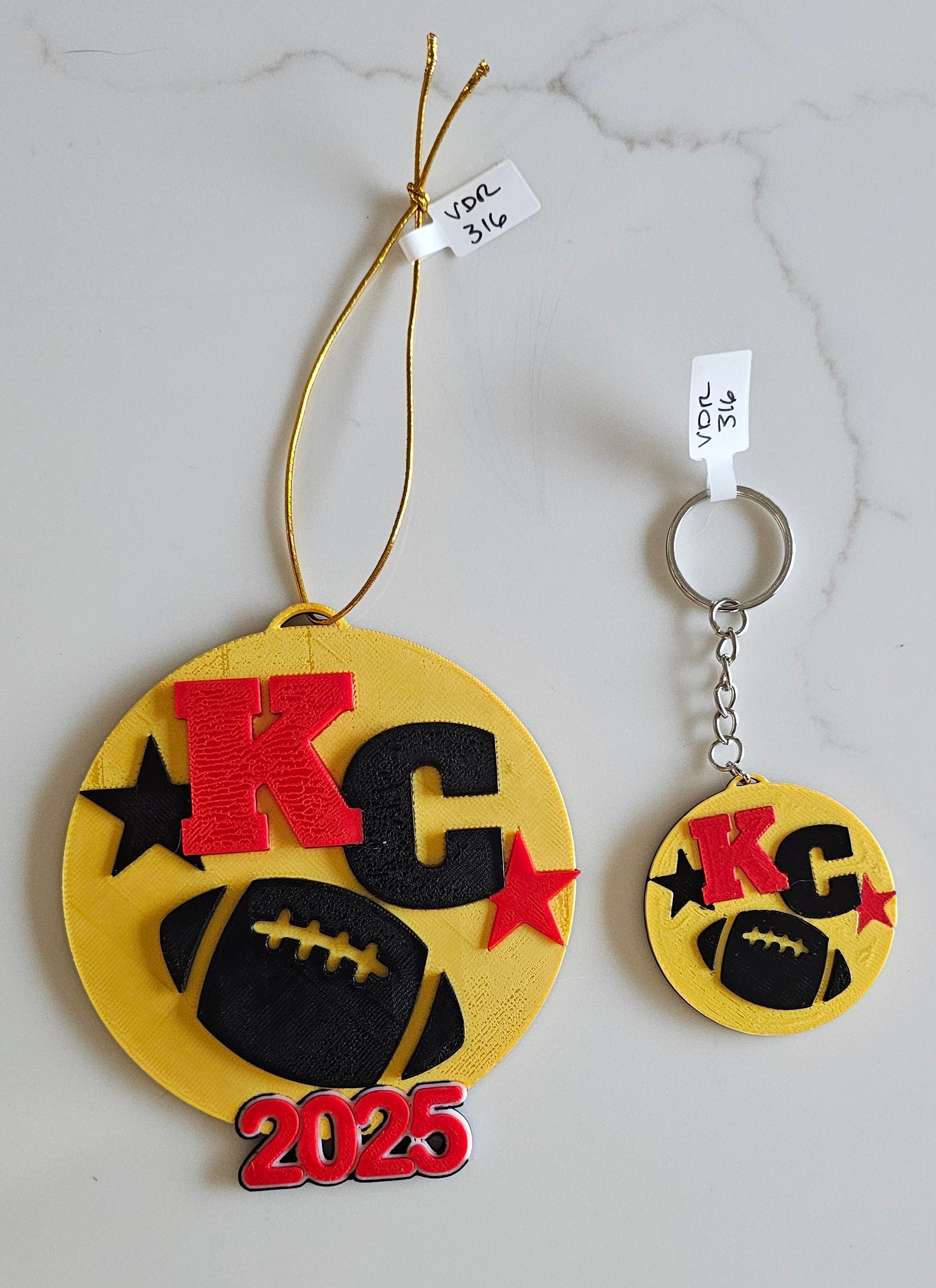 3D Print Chiefs Kc Kansas City Football Ornament or Keychain by Baha Ranch Western Wear